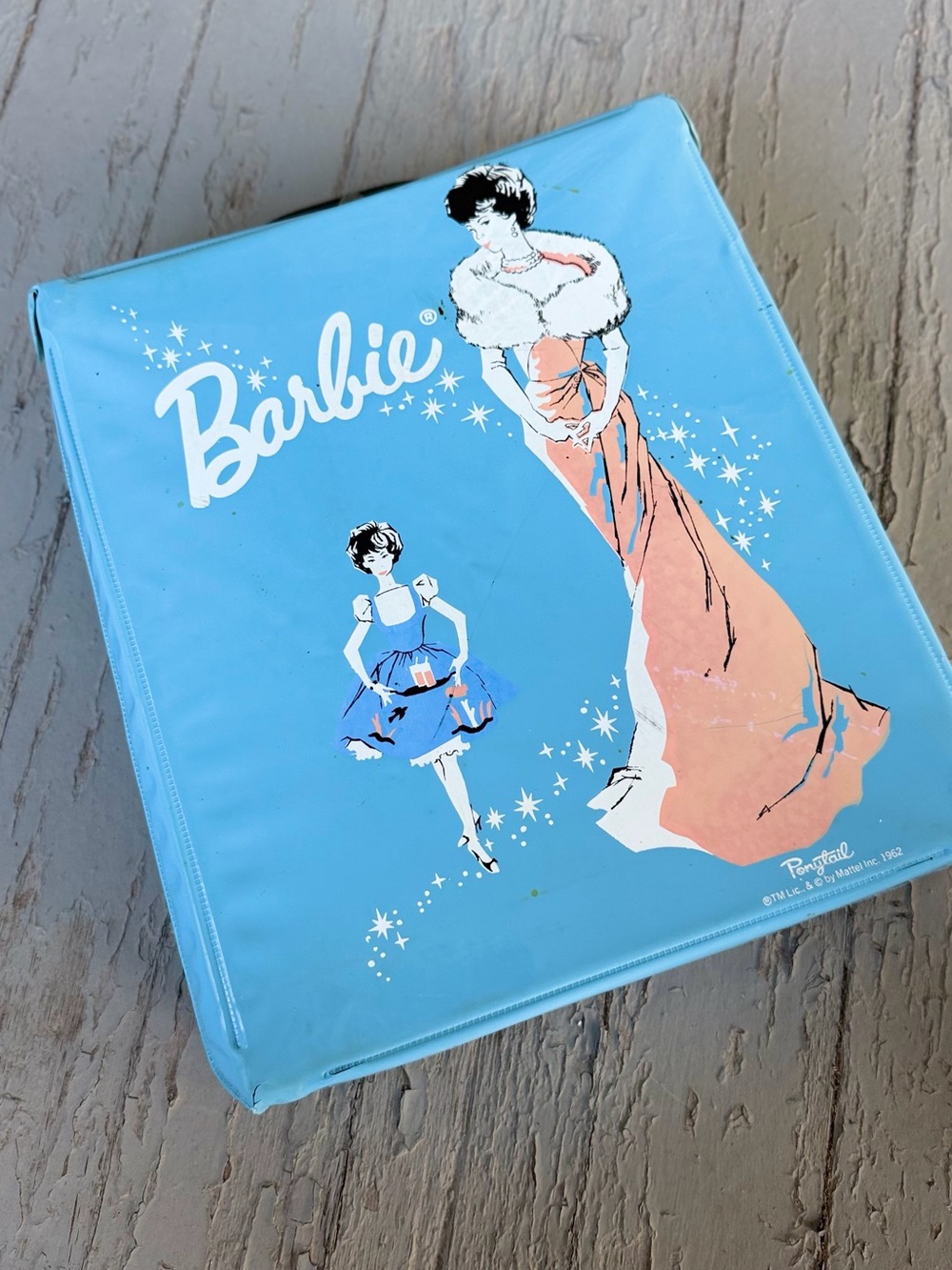 Vintage 1962 Barbie Ponytail Doll Case Blue Vinyl Carry Case Mattel Retro